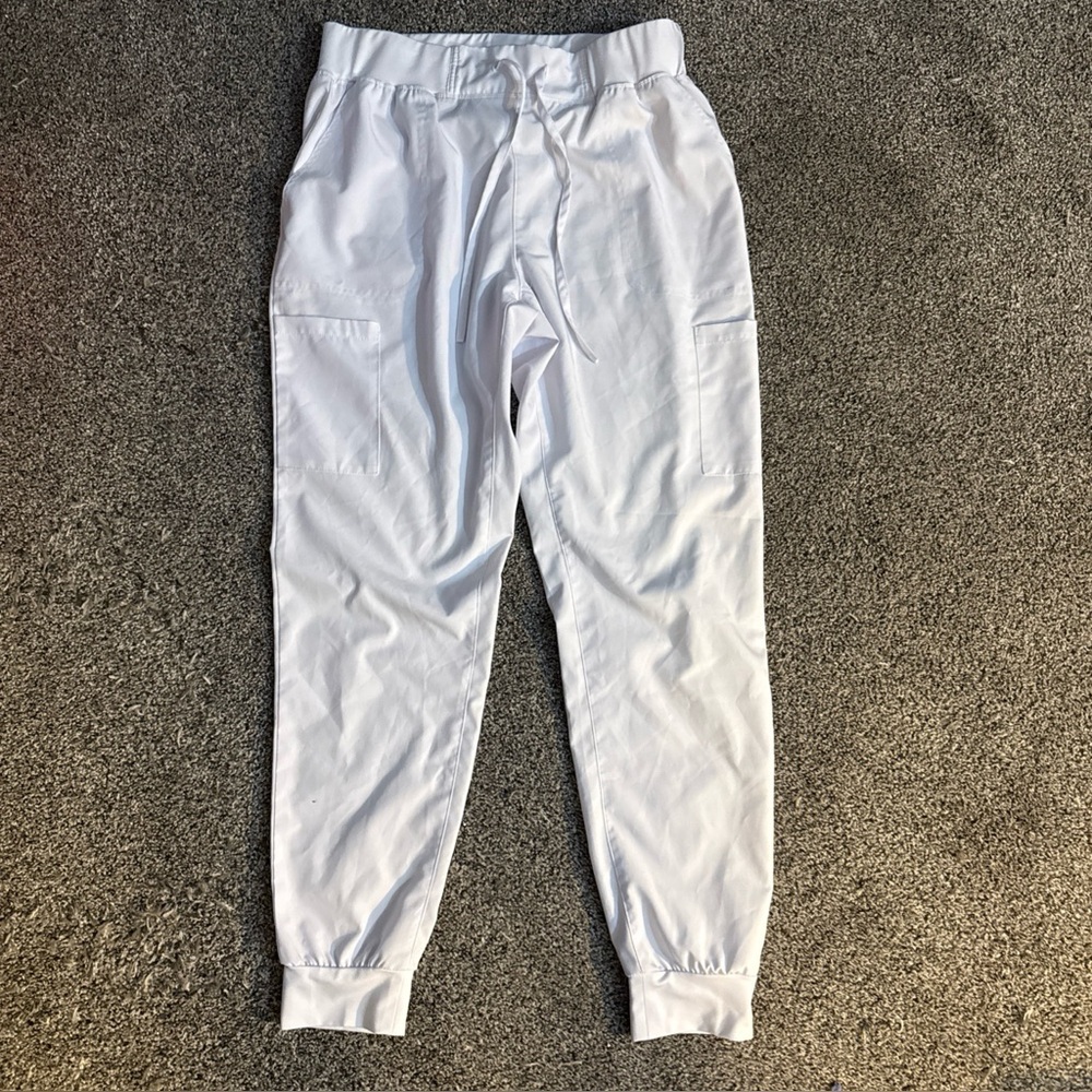 Angie Uniforms YogaFlex Women's White Scrub Jogger Pants Size M Stretch Waist